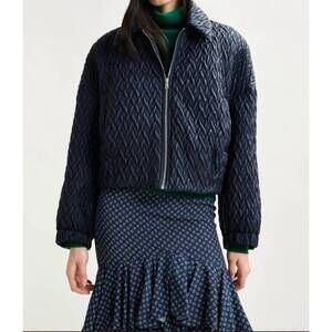NEW ESSENTIEL ANTWERP imille cropped faux leather bomber jacket in navy